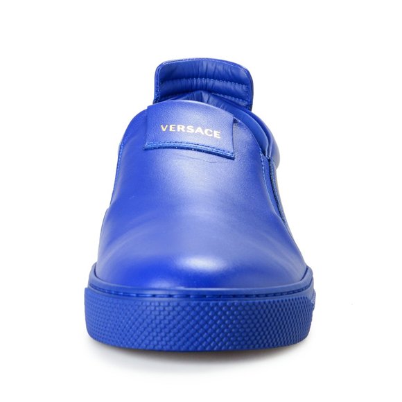 Versace Men\'s Royal Blue Logo Print Leather Moccasins Slip On Loafers Shoes main image 8